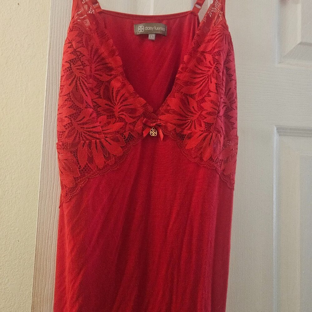 Y2K Vintage Red Sexy Cami Langerie Embroider lace chemise tank top jewel L